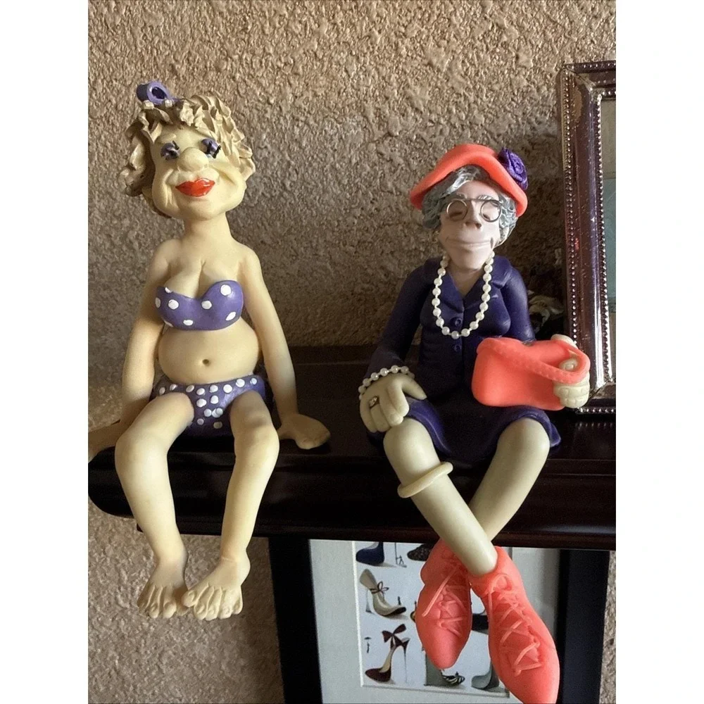 Vintage DIANA MANNING  Claymation Shelf-sitters. Set Of 2 Purse Bathing Suit